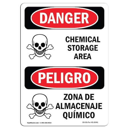 Signmission Safety Sign, OSHA Danger, 14" Height, Chemical Storage Area, Bilingual Spanish OS-DS-D-1014-VS-2046